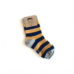 Polly & Andy Baby Mustard NAVY STRIPED SOCKS - Bamboo Socks Made In Ireland