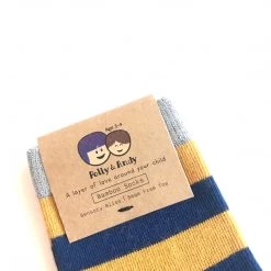 Polly & Andy Baby Mustard NAVY STRIPED SOCKS - Bamboo Socks Made In Ireland