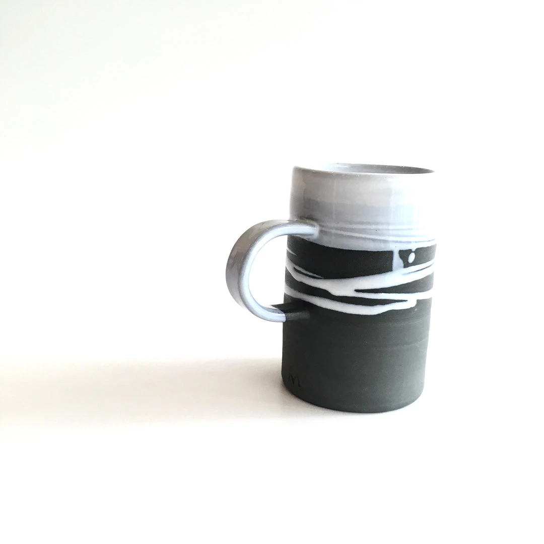 Paul Maloney All Pottery TALL MUG - Beautiful Handmade Irish Pottery - Black Stoneware With White Glaze