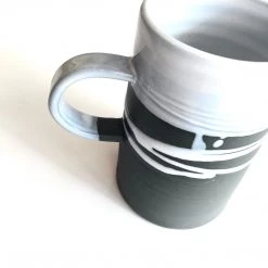 Paul Maloney All Pottery TALL MUG - Beautiful Handmade Irish Pottery - Black Stoneware With White Glaze