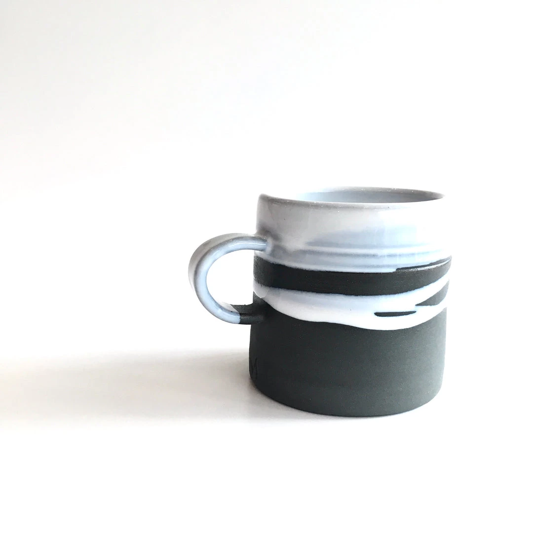 Paul Maloney REGULAR MUG - Beautiful Handmade Irish Pottery - Black Stoneware With White Glaze All Pottery