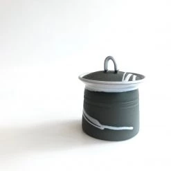 Paul Maloney SUGAR BOWL - Beautiful Handmade Irish Pottery - Black Stoneware With White Glaze