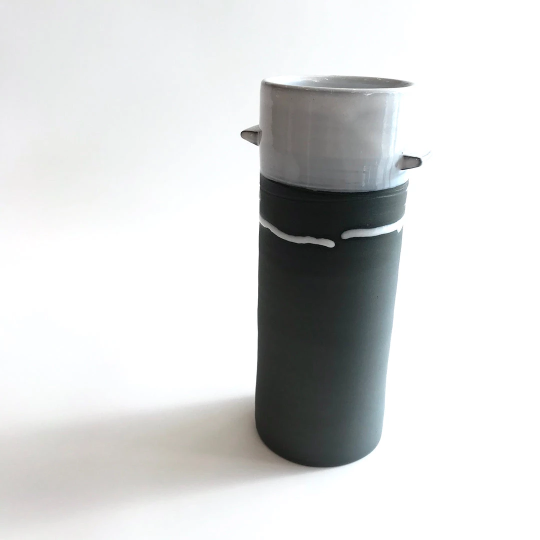 Paul Maloney TALL UTENSIL JAR / VASE - Beautiful Handmade Irish Pottery - Black Stoneware With White Glaze All Pottery