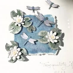 Rebeka Kahn Art WATERLILY DRAGONFLY - Raku Ceramic Art By Rebeka Kahn Ceramic Wall Art