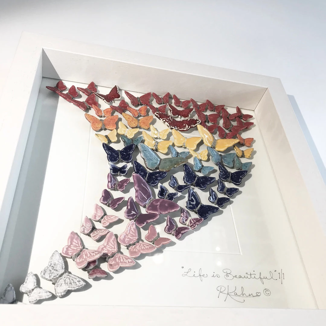 Rebeka Kahn Art BUTTERFLY BUTTERFLIES - Large - Raku Ceramic Art By Rebeka Kahn Ceramic Wall Art