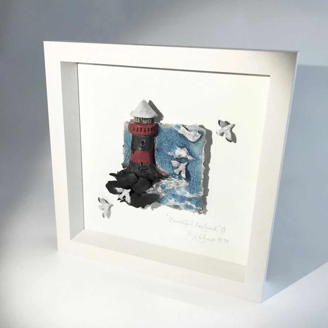 Rebeka Kahn Art BEAUTIFUL IRELAND - Lighthouse - Raku Ceramic Art By Rebeka Kahn Ceramic Wall Art