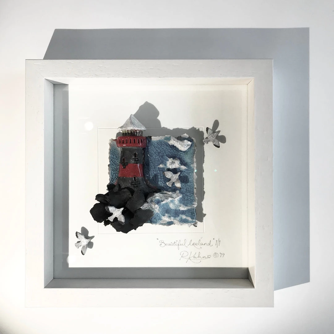 Rebeka Kahn Art BEAUTIFUL IRELAND - Lighthouse - Raku Ceramic Art By Rebeka Kahn Ceramic Wall Art