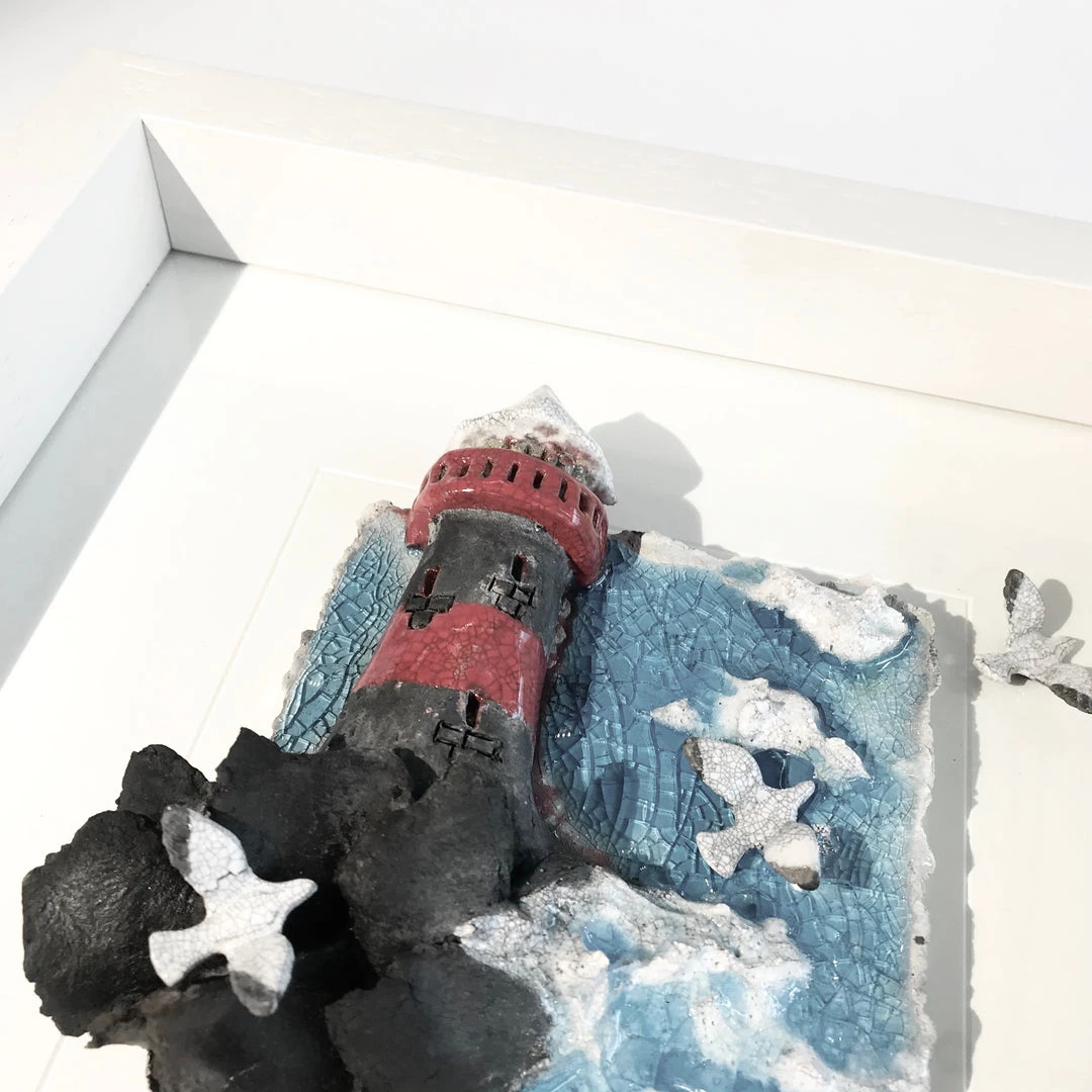 Rebeka Kahn Art BEAUTIFUL IRELAND - Lighthouse - Raku Ceramic Art By Rebeka Kahn Ceramic Wall Art