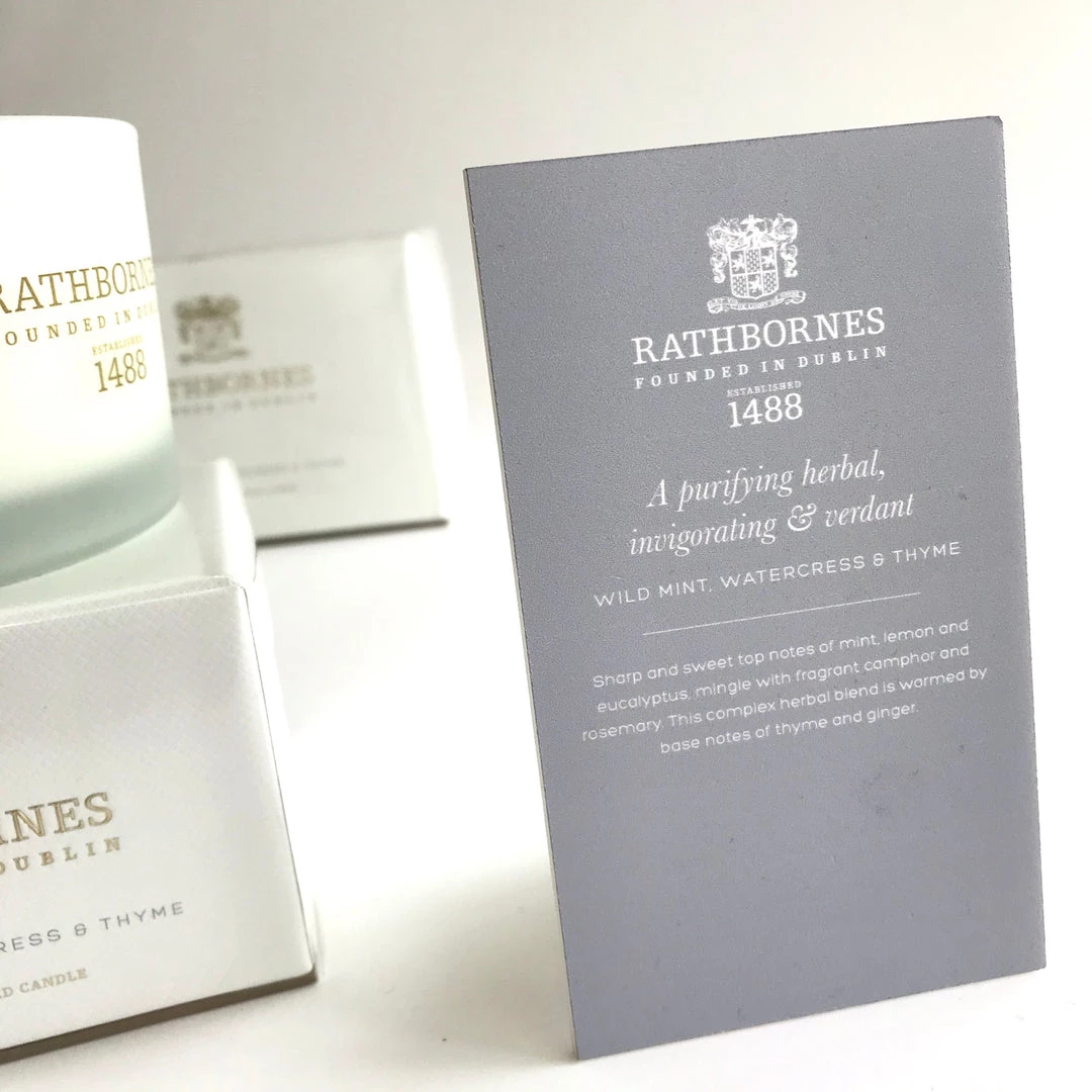 Rathbornes 1488 WILD MINT - Watercress And Thyme Candle - Made In Ireland