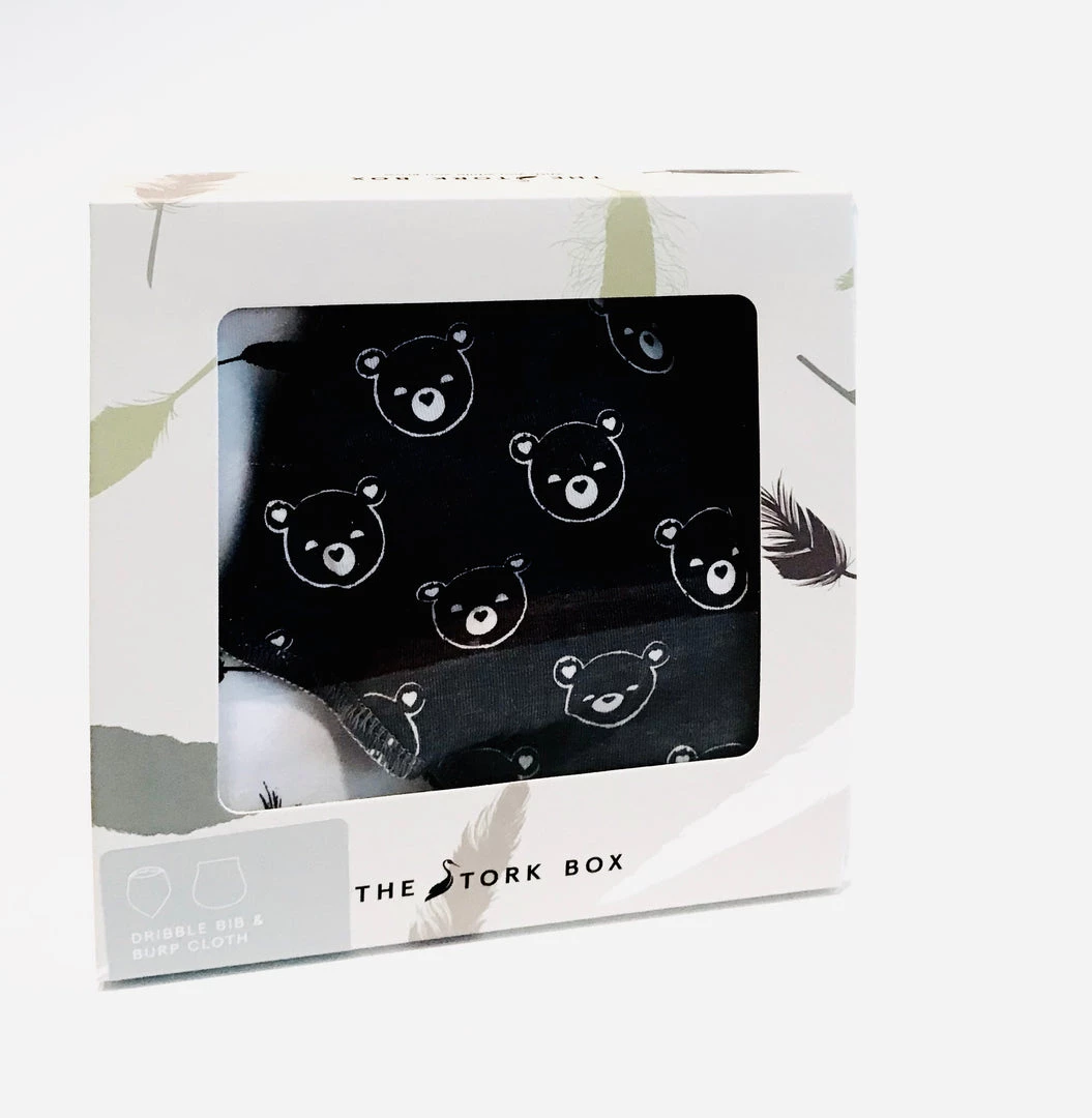 The Stork Box Baby Dribble Bib & Burp Cloth - Bear