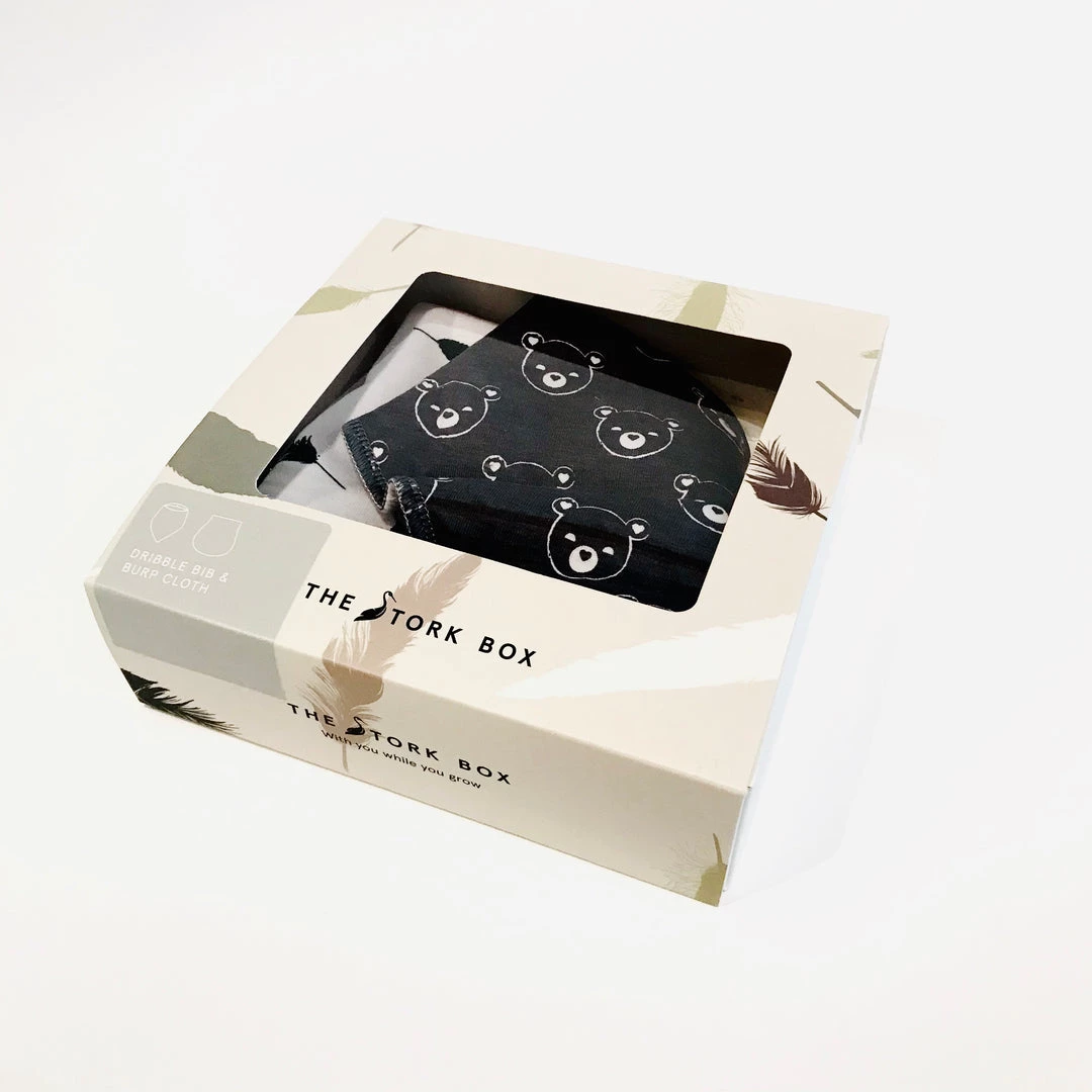 The Stork Box Baby Dribble Bib & Burp Cloth - Bear