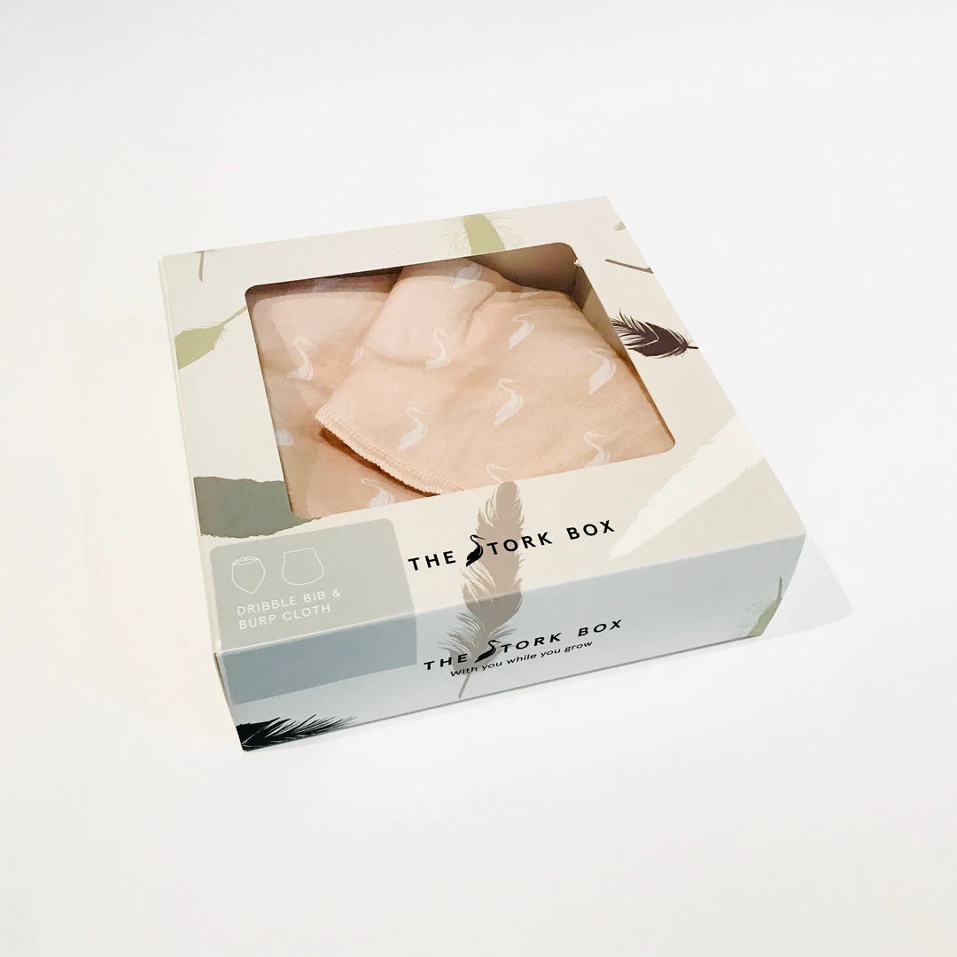 The Stork Box Dribble Bib & Burp Cloth - Stork