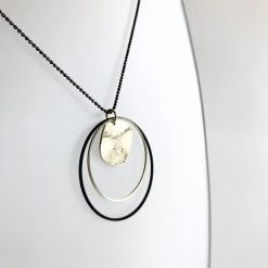 Scribble And Stone Necklaces TWO HOOP GOLD & BLACK Pendant Necklace - Gold Plated Hand Made In Ireland