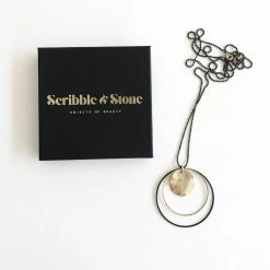 Scribble And Stone Necklaces TWO HOOP GOLD & BLACK Pendant Necklace - Gold Plated Hand Made In Ireland