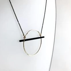 Scribble And Stone Necklaces GOLD HOOP & BLACK BAR Pendant Necklace - Gold Plated Hand Made In Ireland