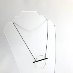 Scribble And Stone Necklaces GOLD HOOP & BLACK BAR Pendant Necklace - Gold Plated Hand Made In Ireland