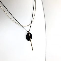 Scribble And Stone Necklaces LAYERED TWO CHAIN BLACK & GOLD BAR Necklace - Gold Plated Hand Made In Ireland