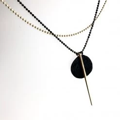 Scribble And Stone Necklaces LAYERED TWO CHAIN BLACK & GOLD BAR Necklace - Gold Plated Hand Made In Ireland