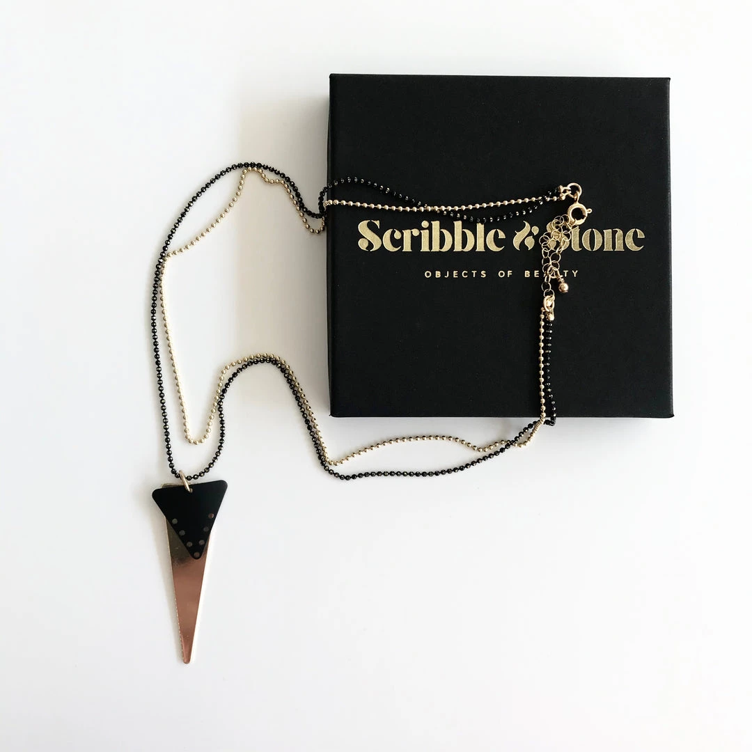 Scribble And Stone LAYERED TWO CHAIN BLACK & GOLD TRIANGLE Necklace - Gold Plated Hand Made In Ireland