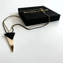 Scribble And Stone LAYERED TWO CHAIN BLACK & GOLD TRIANGLE Necklace - Gold Plated Hand Made In Ireland
