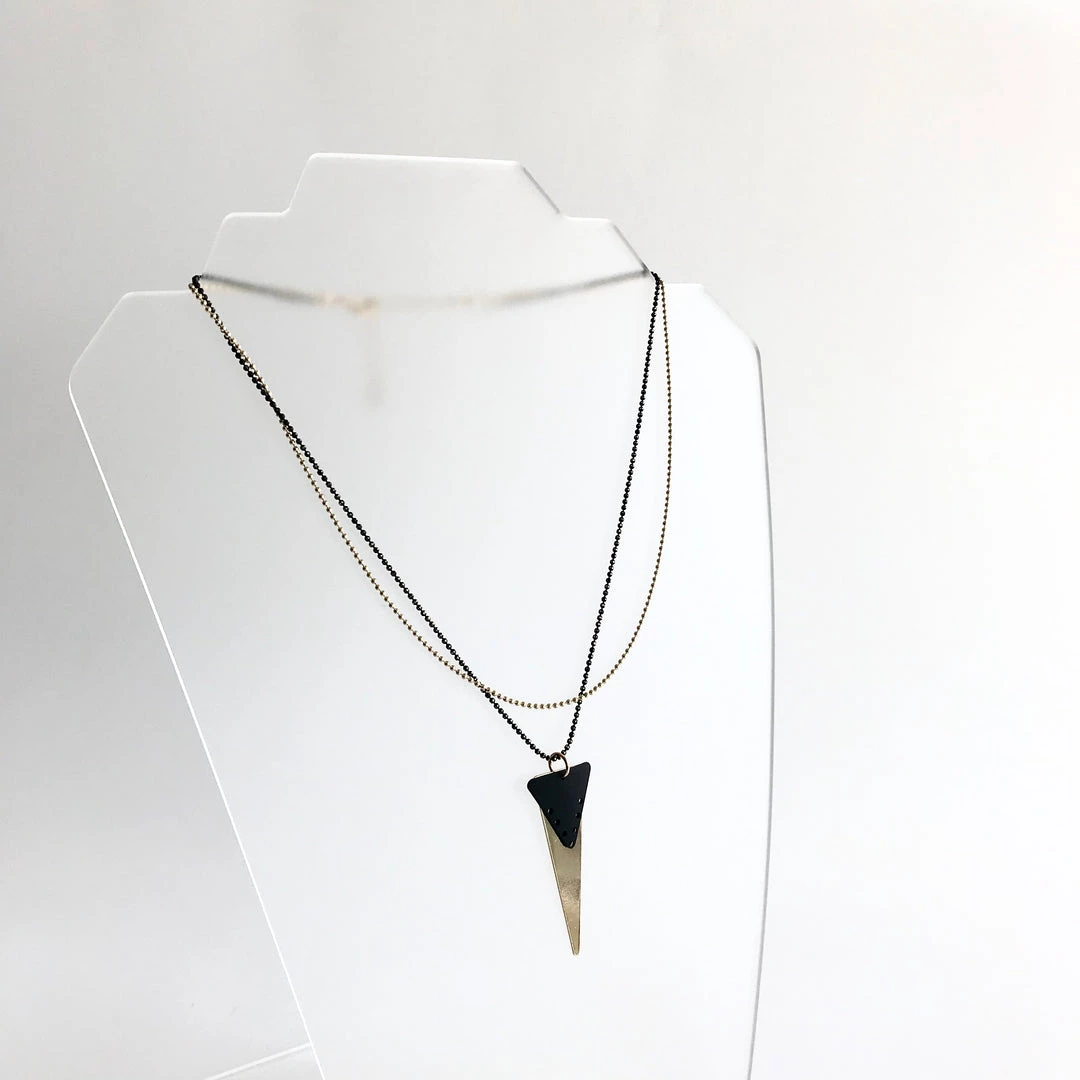 Scribble And Stone LAYERED TWO CHAIN BLACK & GOLD TRIANGLE Necklace - Gold Plated Hand Made In Ireland