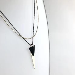 Scribble And Stone LAYERED TWO CHAIN BLACK & GOLD TRIANGLE Necklace - Gold Plated Hand Made In Ireland