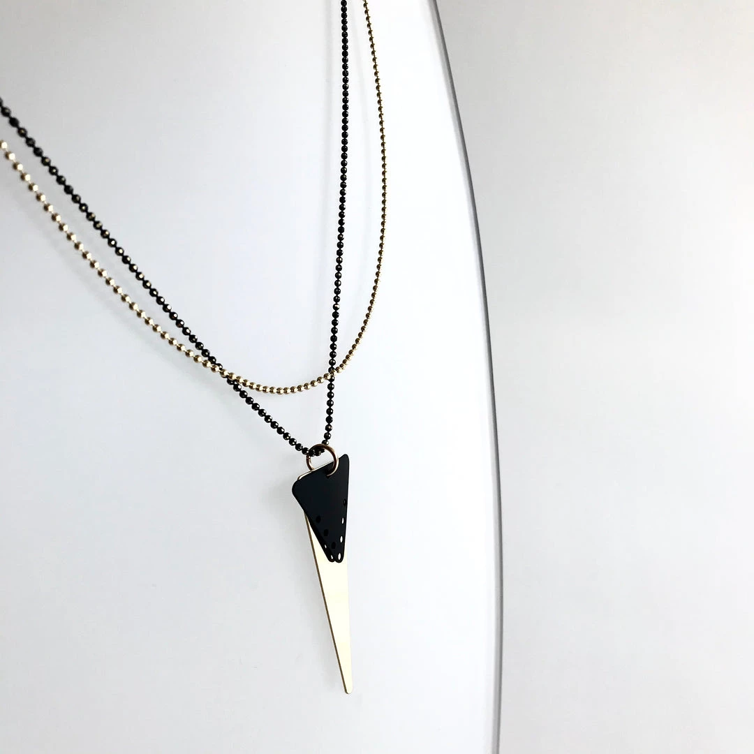 Scribble And Stone LAYERED TWO CHAIN BLACK & GOLD TRIANGLE Necklace - Gold Plated Hand Made In Ireland