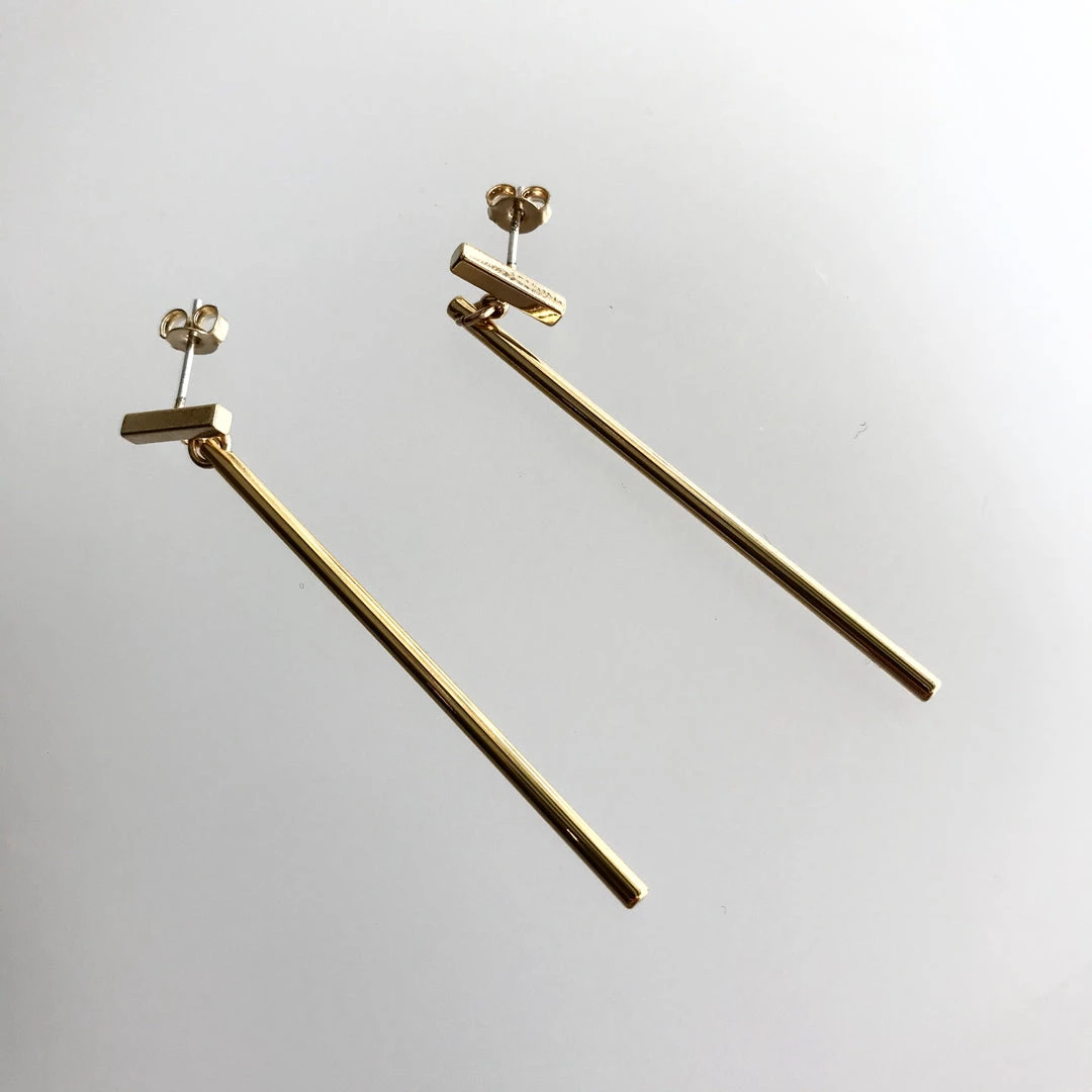 Scribble And Stone GOLD BAR DROP EARINGS - Gold Plated Hand Made In Ireland Earrings