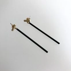 Scribble And Stone BLACK BAR DROP EARINGS - Gold Plated Hand Made In Ireland