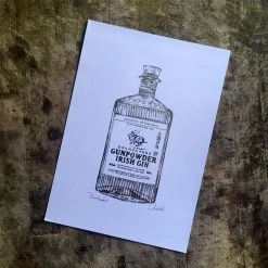 White Chalk Studio Drumshanbo GUNPOWDER Irish Gin Bottle - Stunning Metallic Art