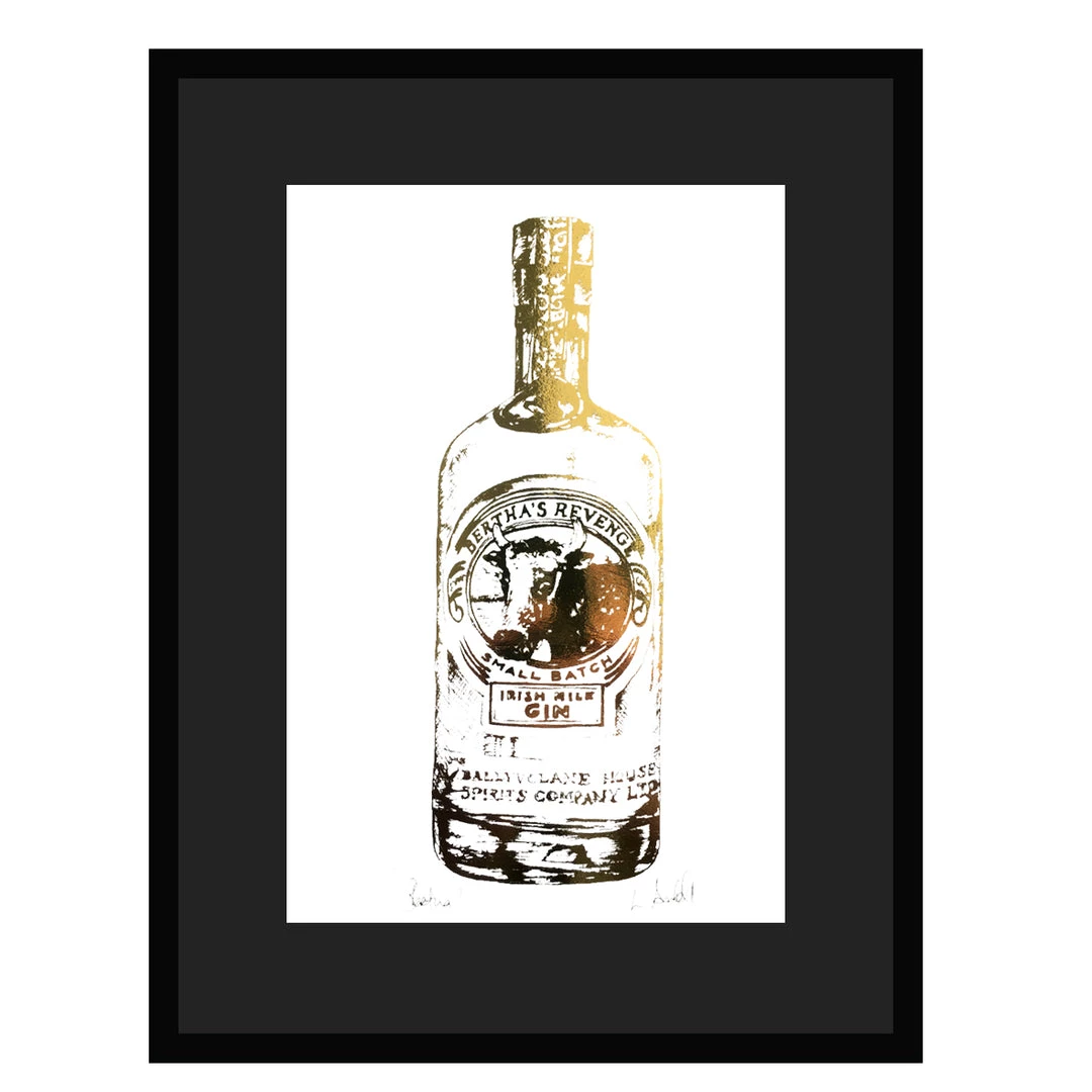 White Chalk Studio Contemporary BERTHA’S REVENGE Irish Gin Bottle - Stunning Metallic Art