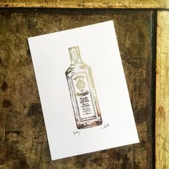 White Chalk Studio Contemporary BOMBAY SAPPHIRE Gin Bottle - Stunning Metallic Art