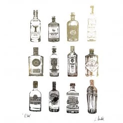 White Chalk Studio 12 GIN Bottles - Stunning Metallic Art Contemporary
