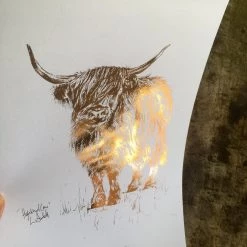 White Chalk Studio HIGHLAND COW - Stunning Metallic Art