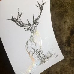 White Chalk Studio STAG IN THE GRASS - Stunning Metallic Art Contemporary