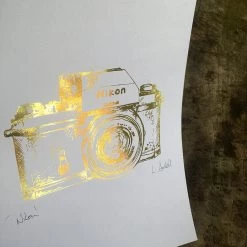 White Chalk Studio Contemporary NIKON CAMERA - Stunning Metallic Art