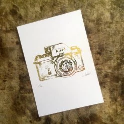 White Chalk Studio Contemporary NIKON CAMERA - Stunning Metallic Art