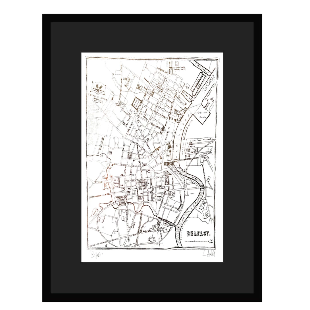 White Chalk Studio Contemporary BELFAST MAP - Stunning Metallic Art