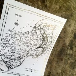 White Chalk Studio Contemporary DOWN MAP - Stunning Metallic Art