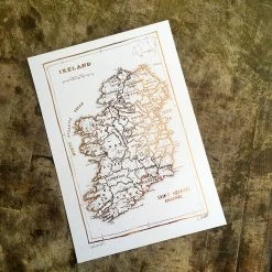 White Chalk Studio Contemporary IRELAND MAP - Stunning Metallic Art