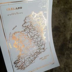 White Chalk Studio Contemporary IRELAND MAP - Stunning Metallic Art